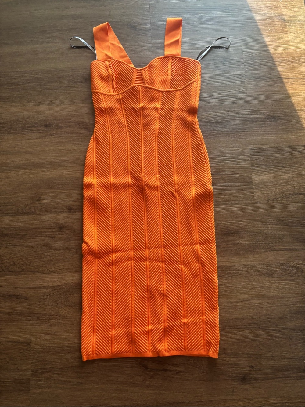 Herve Leger Vibrant Orange Midi Bandage Dress